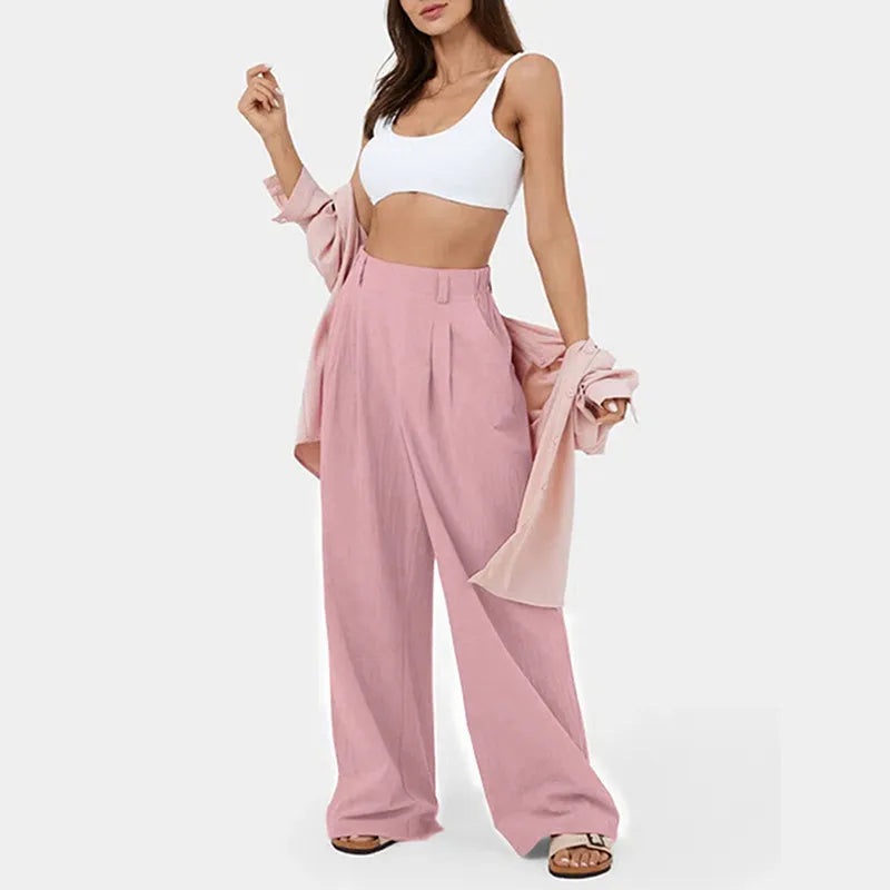 Women's High-Waist Straight-Leg Cotton Pants