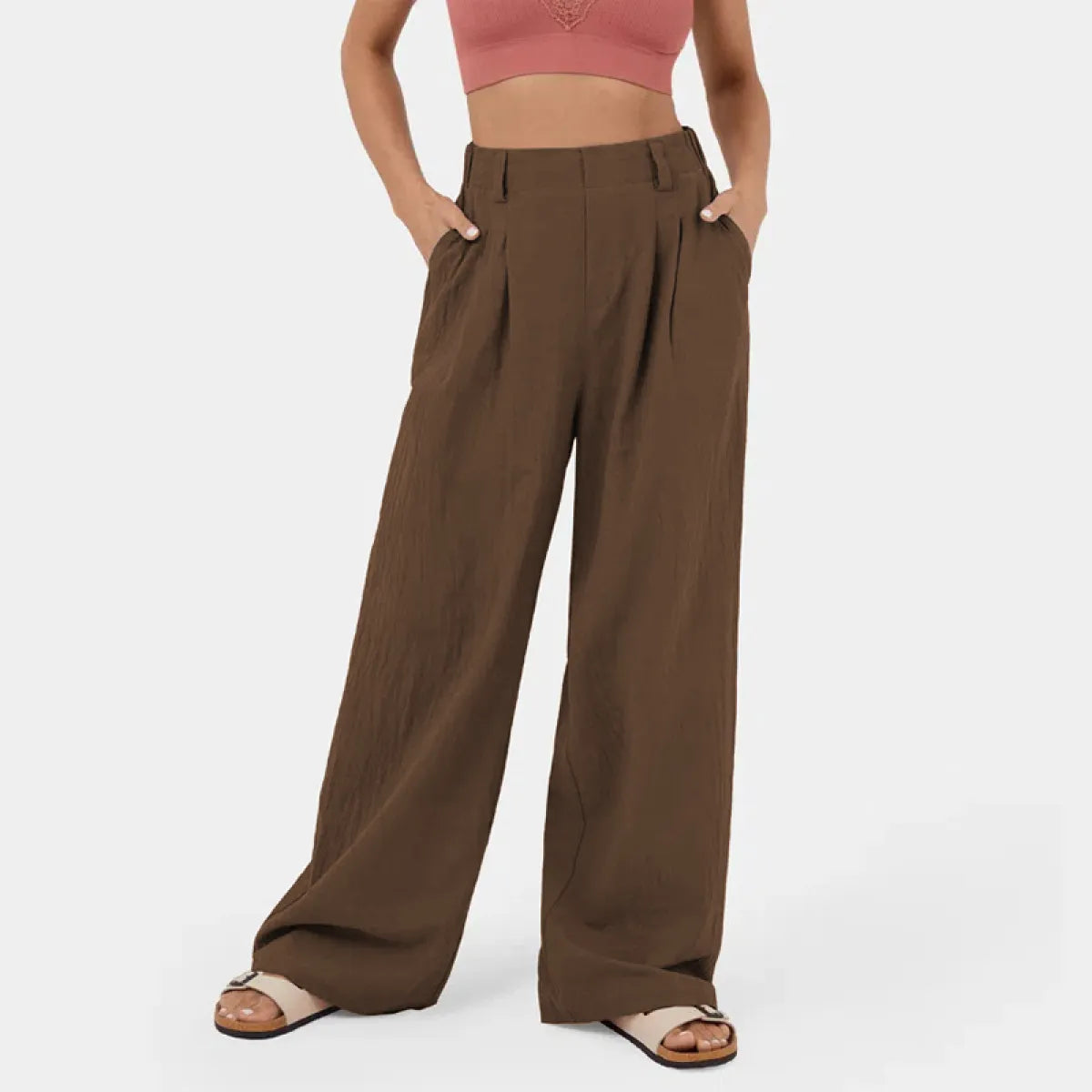 Women's High-Waist Straight-Leg Cotton Pants