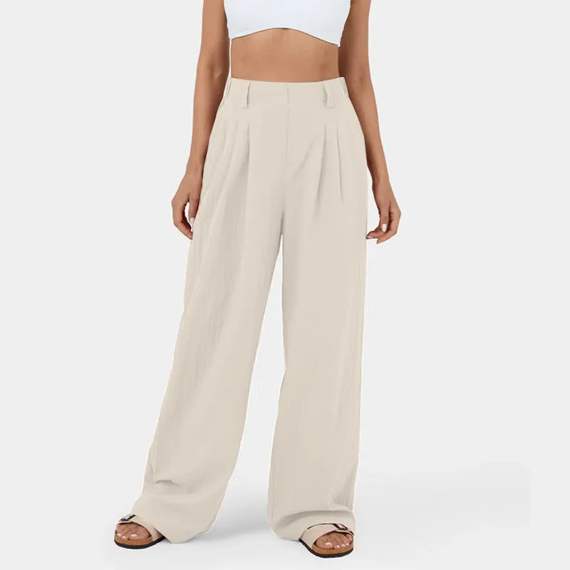 Women's High-Waist Straight-Leg Cotton Pants