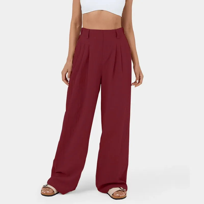 Women's High-Waist Straight-Leg Cotton Pants